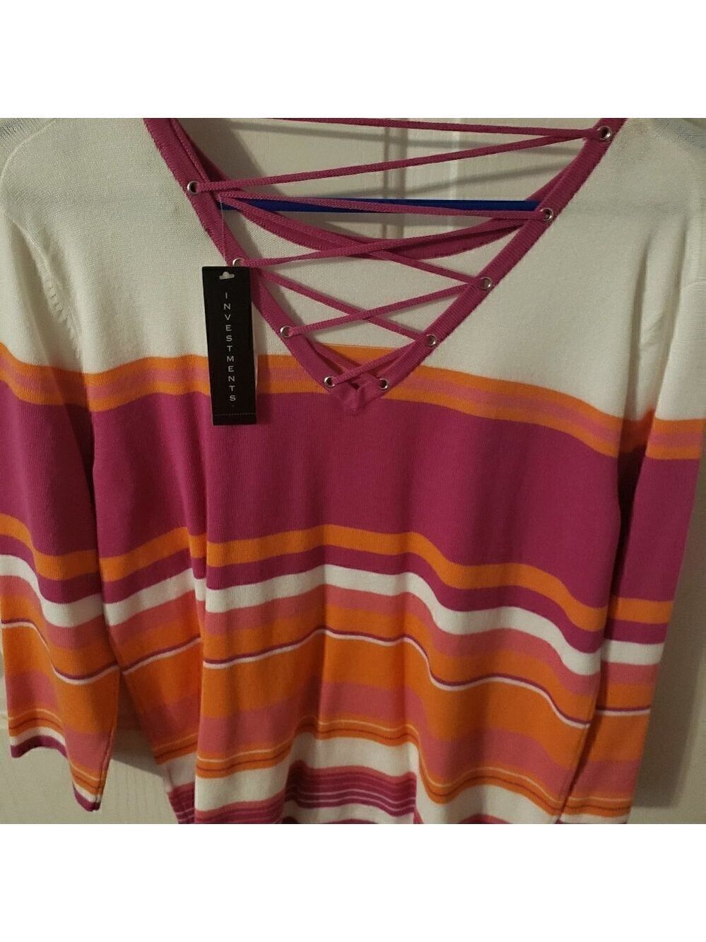 INVESTMENTS 3/4 Sleeve Scoop Neck Trim Top